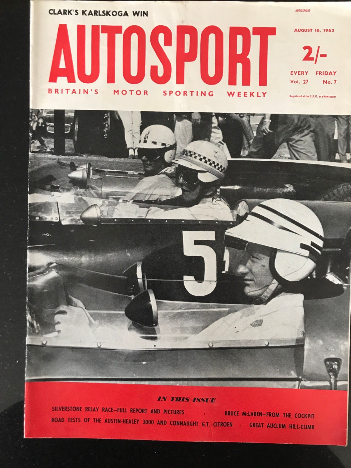 Autosport 16 August 1963 Austin Healey 3000 Mk2 Jim Clark Lotus wins Swedish F1 