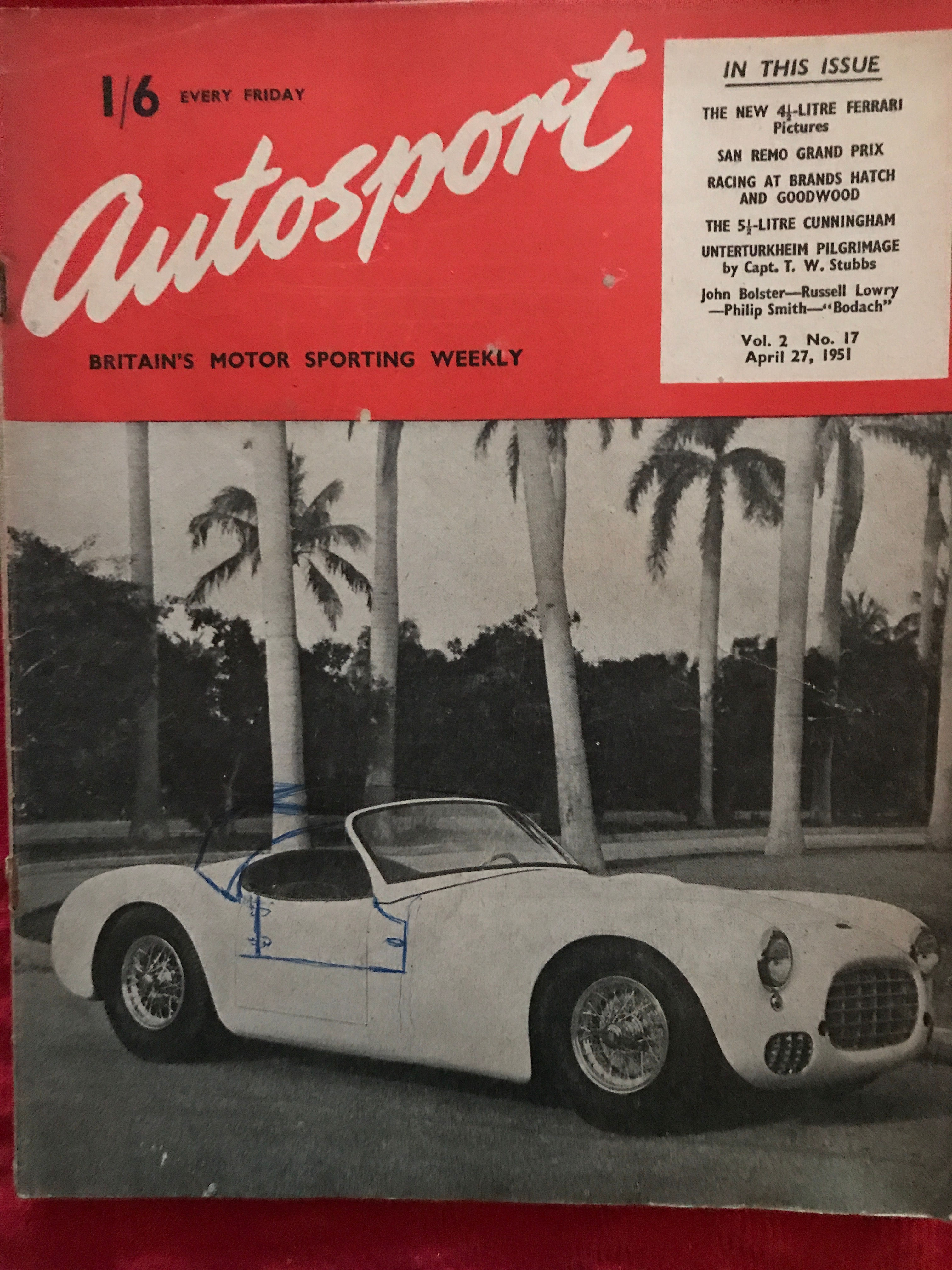 Autosport Magazine 27 April 1951 Ascari Ferrari Wins San Remo Rally Cunningham 