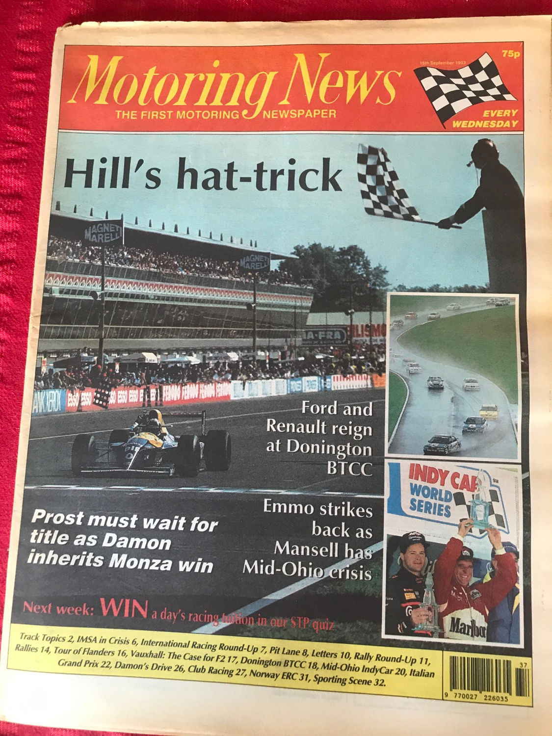 Motoring News 15 September 1993 Hill Wins Italian F1 GP Menu Donington BTCC 