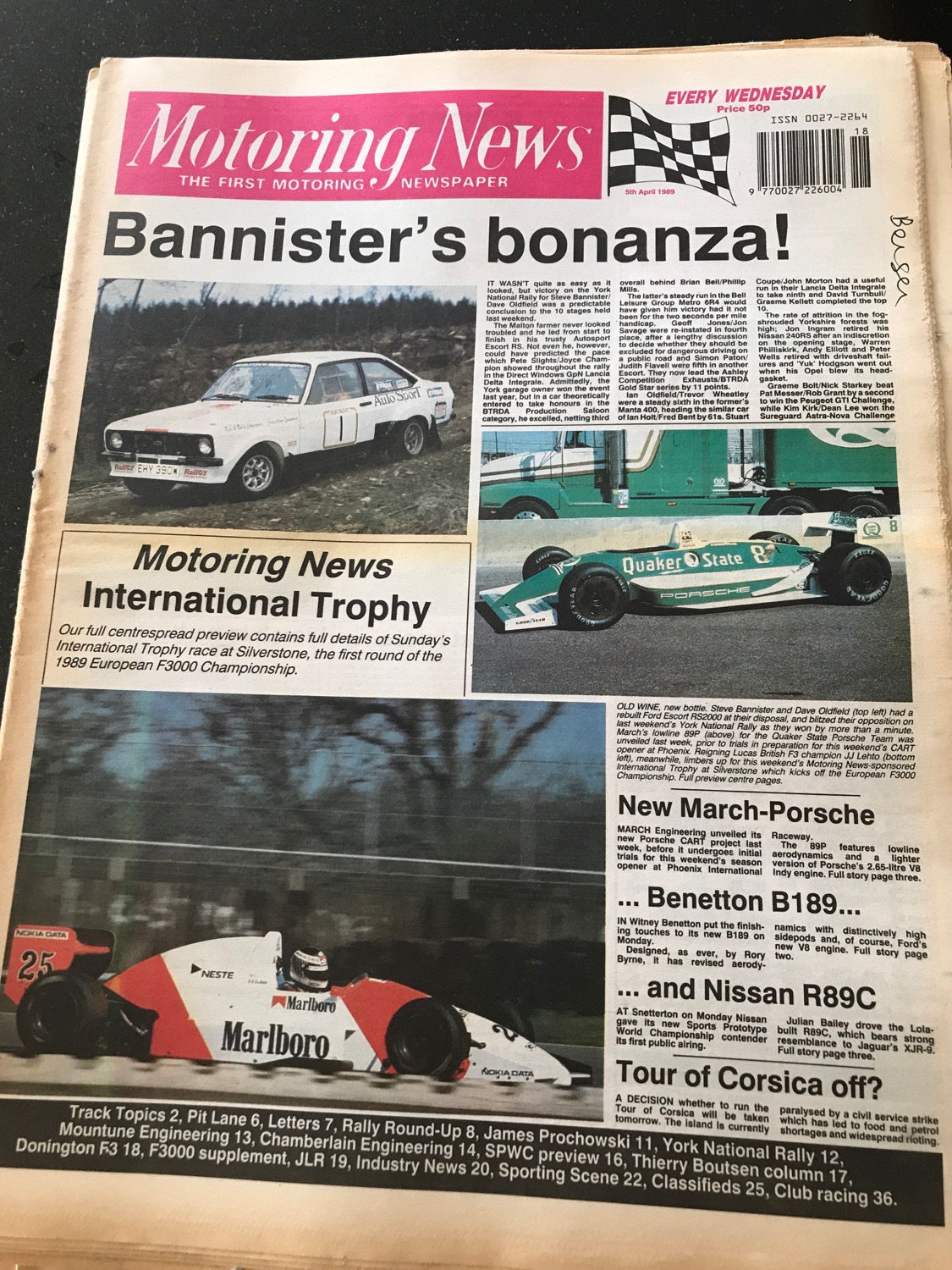 Motoring News 5 April 1989 Bannister Wins York National Rally Jonathan Lewis