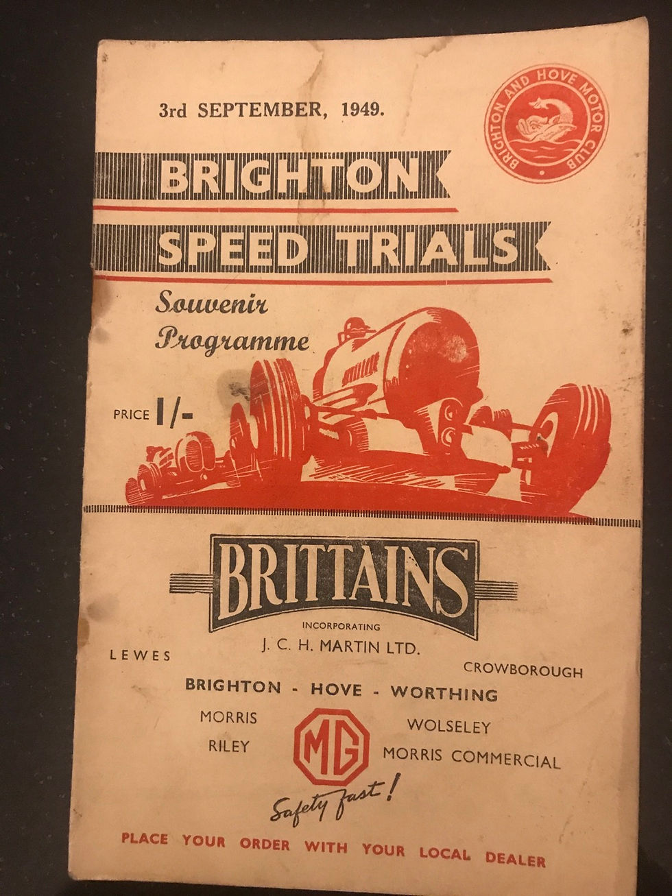 Thumbnail: Official Race Programme 3 September 1949 Brighton Speed Trials Sprint Rare A5