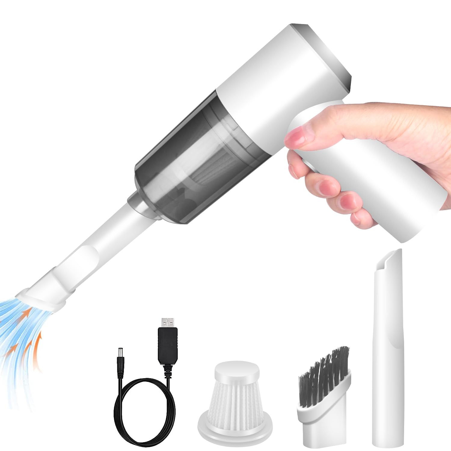 YUNYILAN High Power Mini Portable Vacuum Cleaner Cordless for Home and Car (Whit