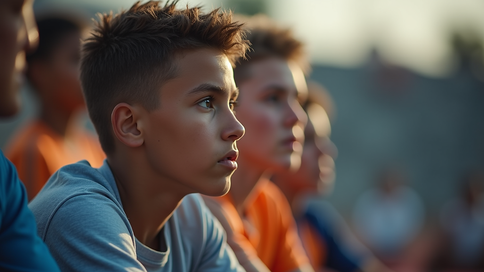 Eye-level view of a young athlete listening attentively during a motivational talk by Kari Ehmer Speaking and Coaching in Orange County CA