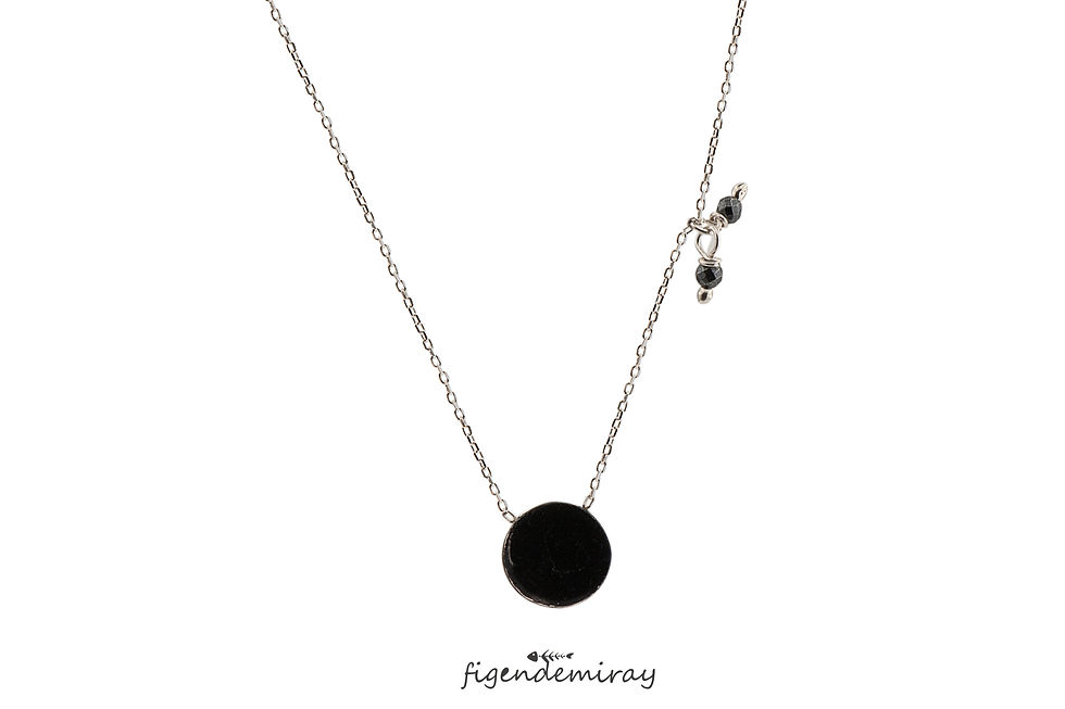 Gümüş Kolye Siyah Mineli Hematit Taşlı Nokta