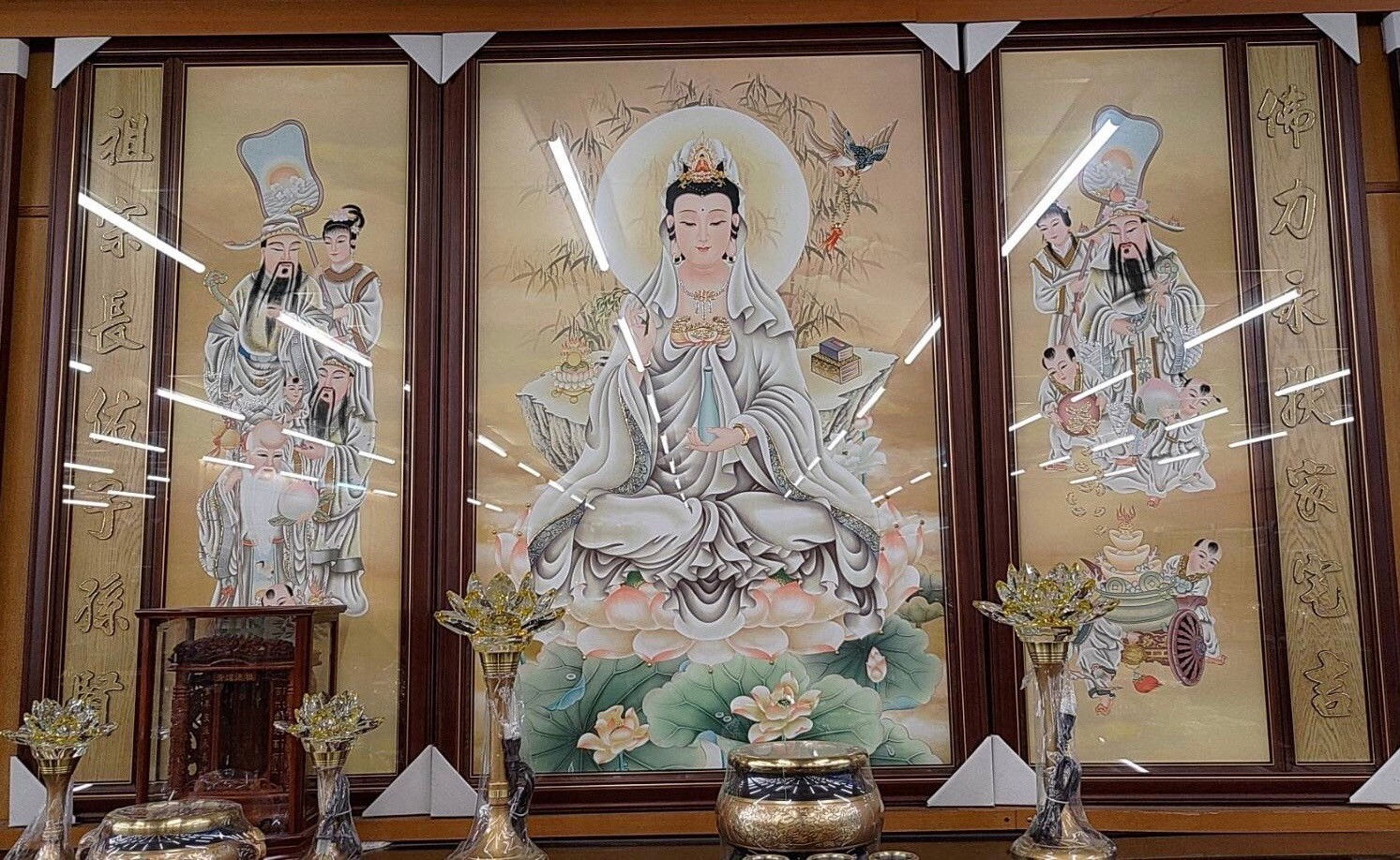 祥瑞雲彩 蓮花座觀音 福祿壽聯