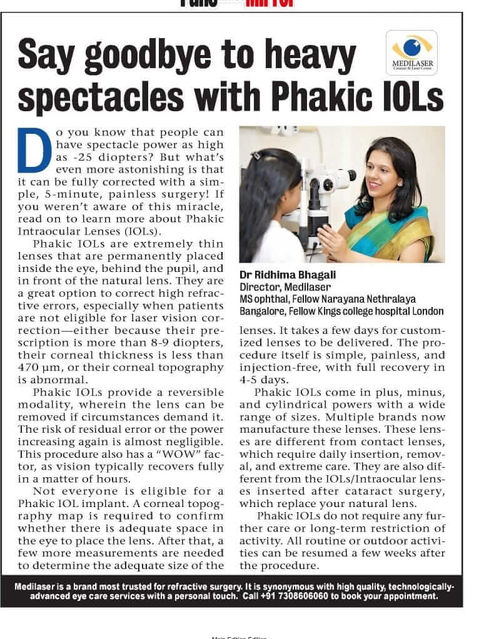 Say goodbye to heavy spectacles with Phakic IOLs-discover more in our exclusive Pune Times article.