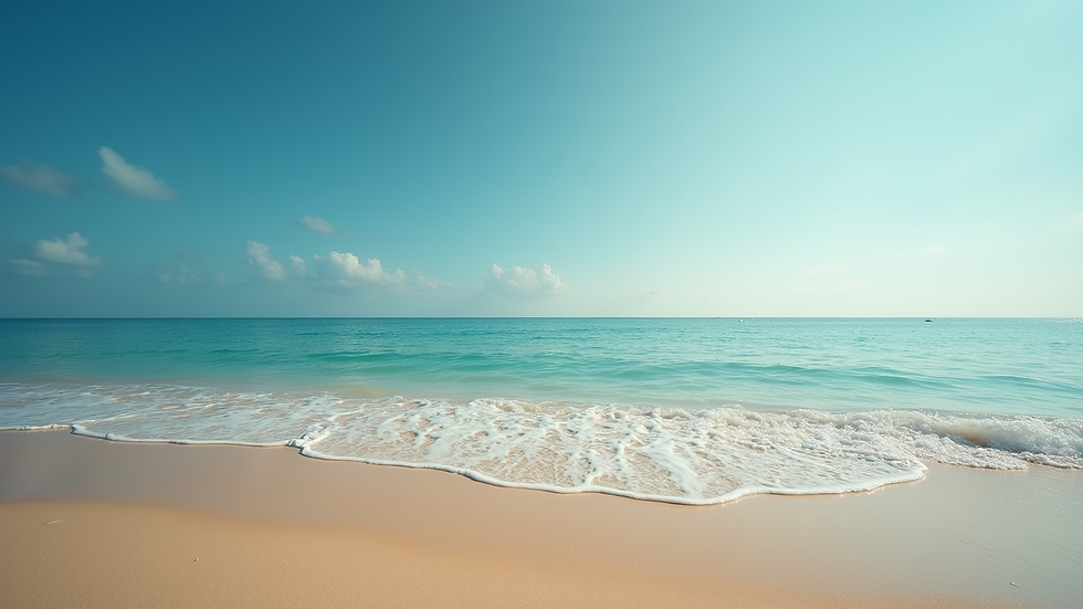 Wide angle view of a peaceful fluvial beach with clear water and sandy shore