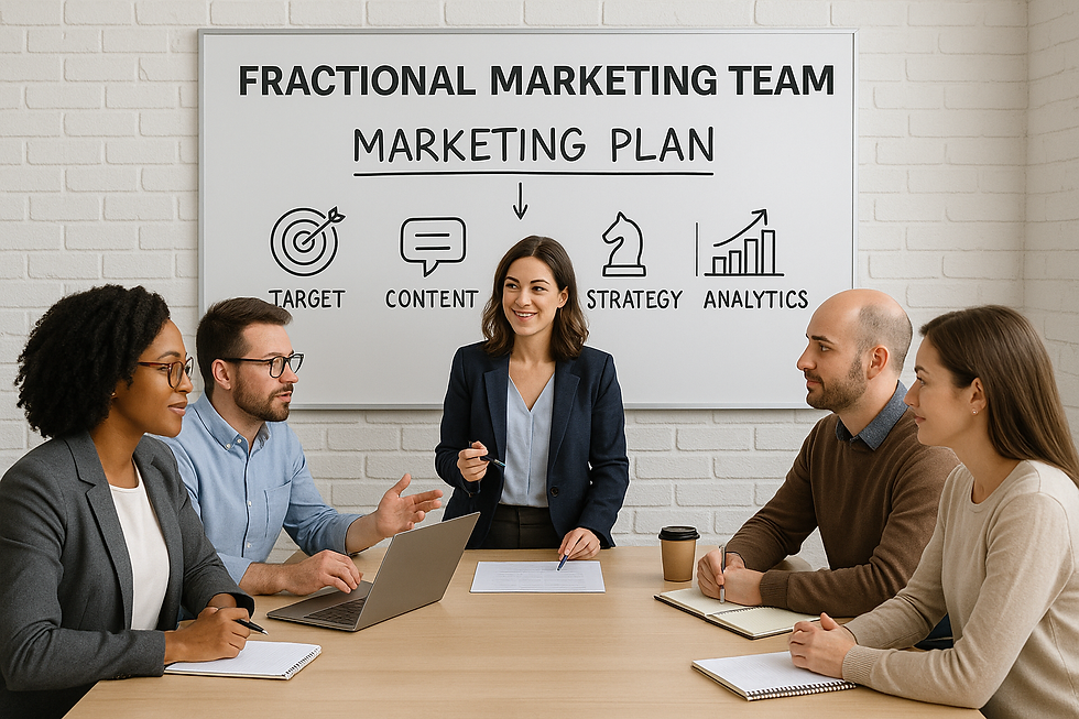 A fractional marketing team reviewing plans with their client