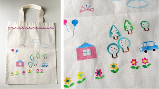 子どもワークショップ「ステンシルでエコバック作り」のサンプルを作成しました。