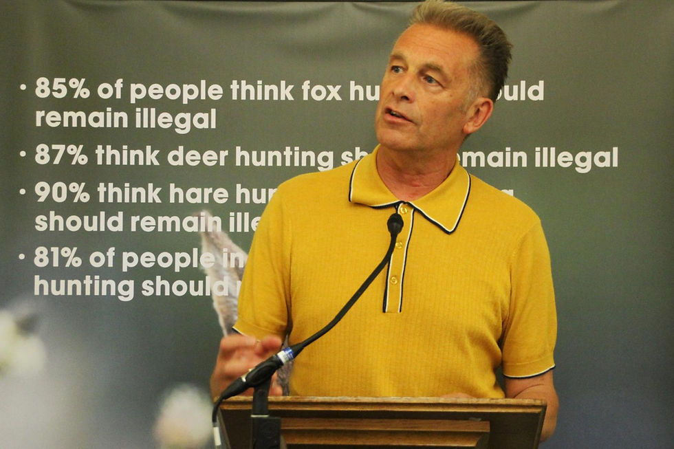Chris Packham who spoke at the Parliamentary event in support of the ban has also joined the Hunt Saboteurs cross country recently with Megan McCubbin - to expose the activities at hunts
