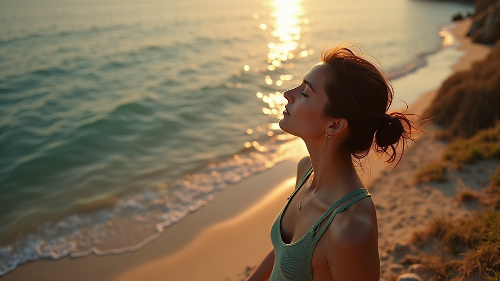 High angle view of a person practicing breathwork outdoors