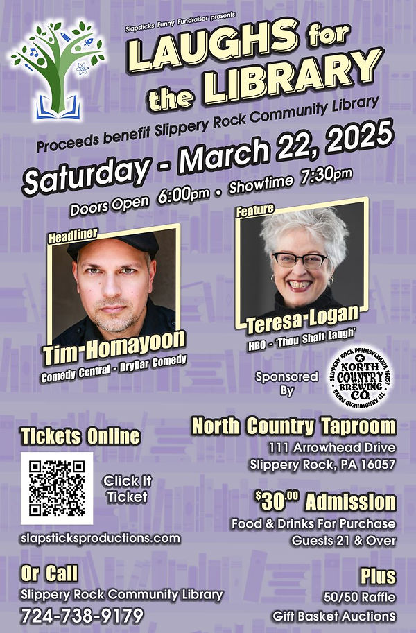 APPROVAL 2 - 3.22.25 Slippery Rock Laughs for The Library Fundraiser 12x18 Poster (1).jpg