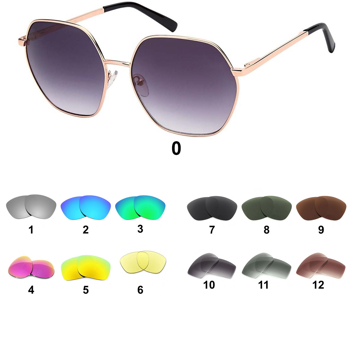 Lunettes de soleil métal grande hexagonale, verres personnalisables s356