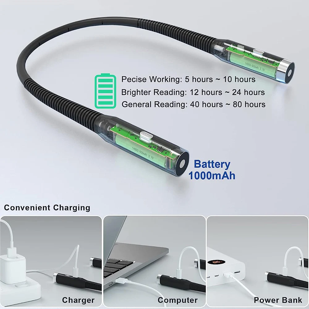 Lampe De Lecture Ambre & Rouge LXSINO - 8 LEDs, Clip Rechargeable USB-C - 360° Flexible - Pour Lit Ou Nuit Sans Lumière Bleue