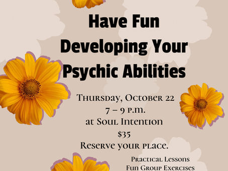 Psychic Abilities Workshop on Thurs. Oct. 22nd, 2026 at 7 PM ET