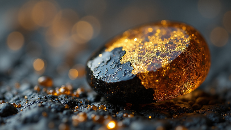 Close-up view of a polished astrophyllite stone showing golden and dark crystal patterns