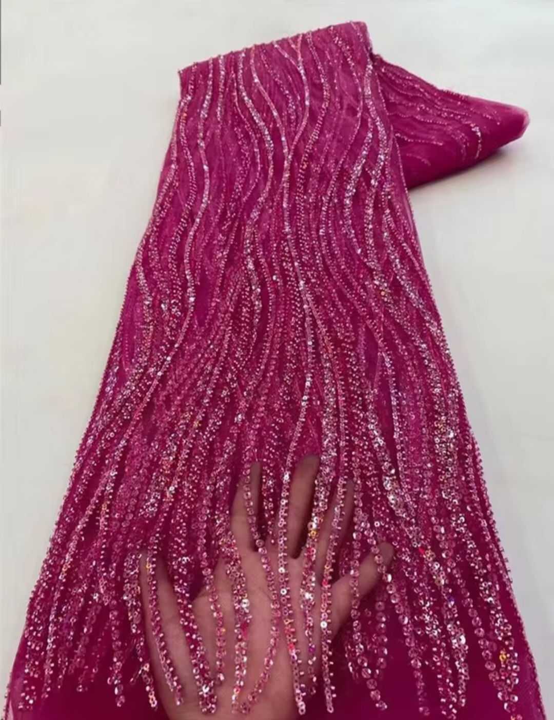 French Mesh Beaded  Lace Fabric (5yards)