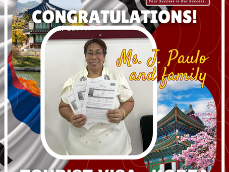 KOREA: TOURIST VISA GRANTED – MS. J. PAULO & FAMILY