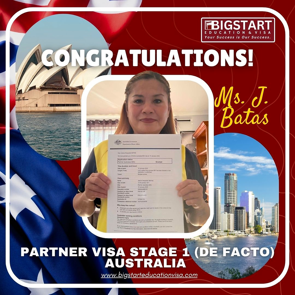 RECENT AUSTRALIA PARTNER VISA STAGE 1 (DE FACTO) GRANTS - MS. J. Batas