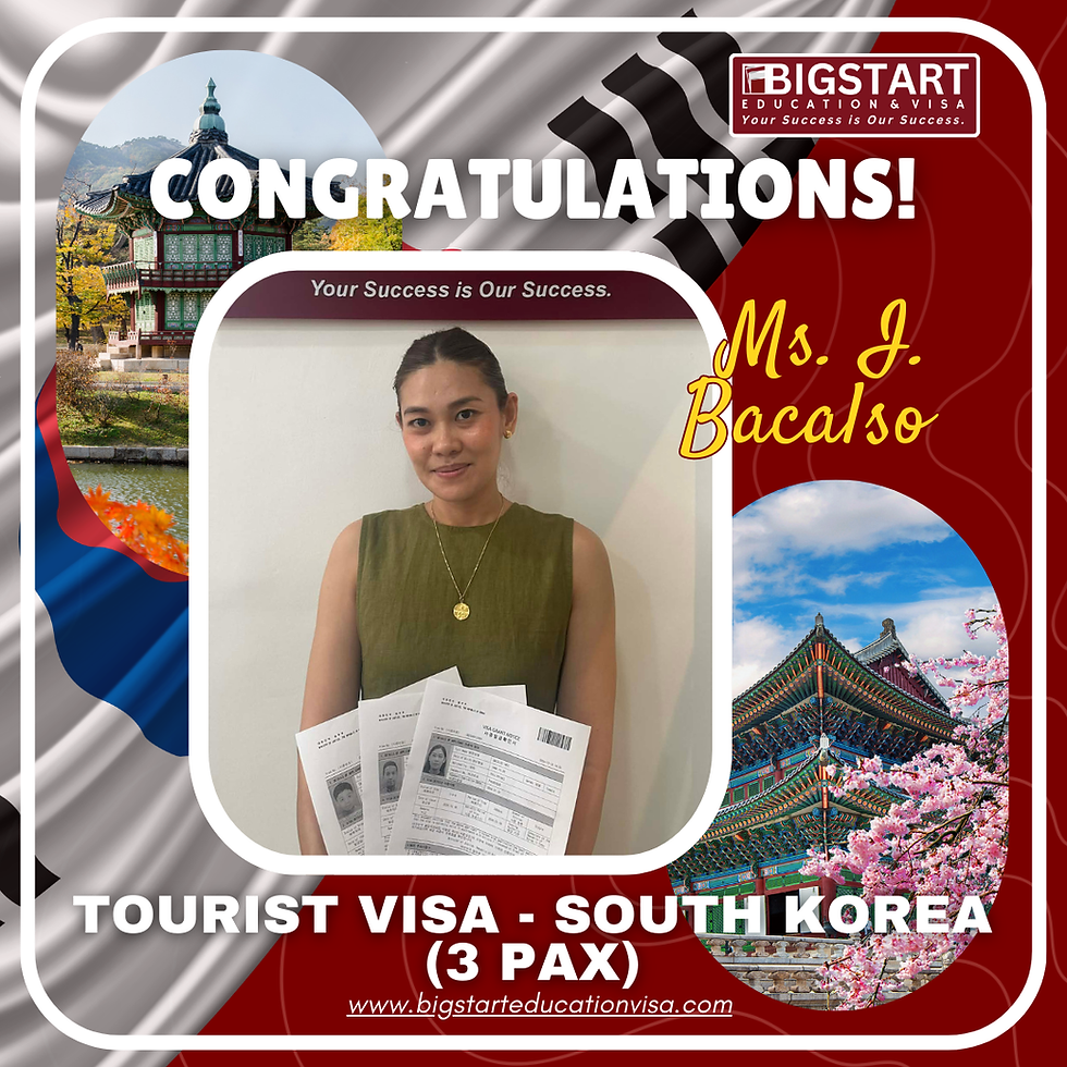SOUTH KOREA: TOURIST VISA GRANTED - MS. J. BACALSO (3 PAX)