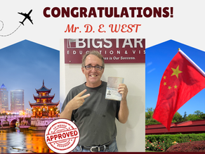 CHINA: TOURIST VISA GRANTED (10 YEARS MULTIPLE ENTRY) - MR. D. E. WEST