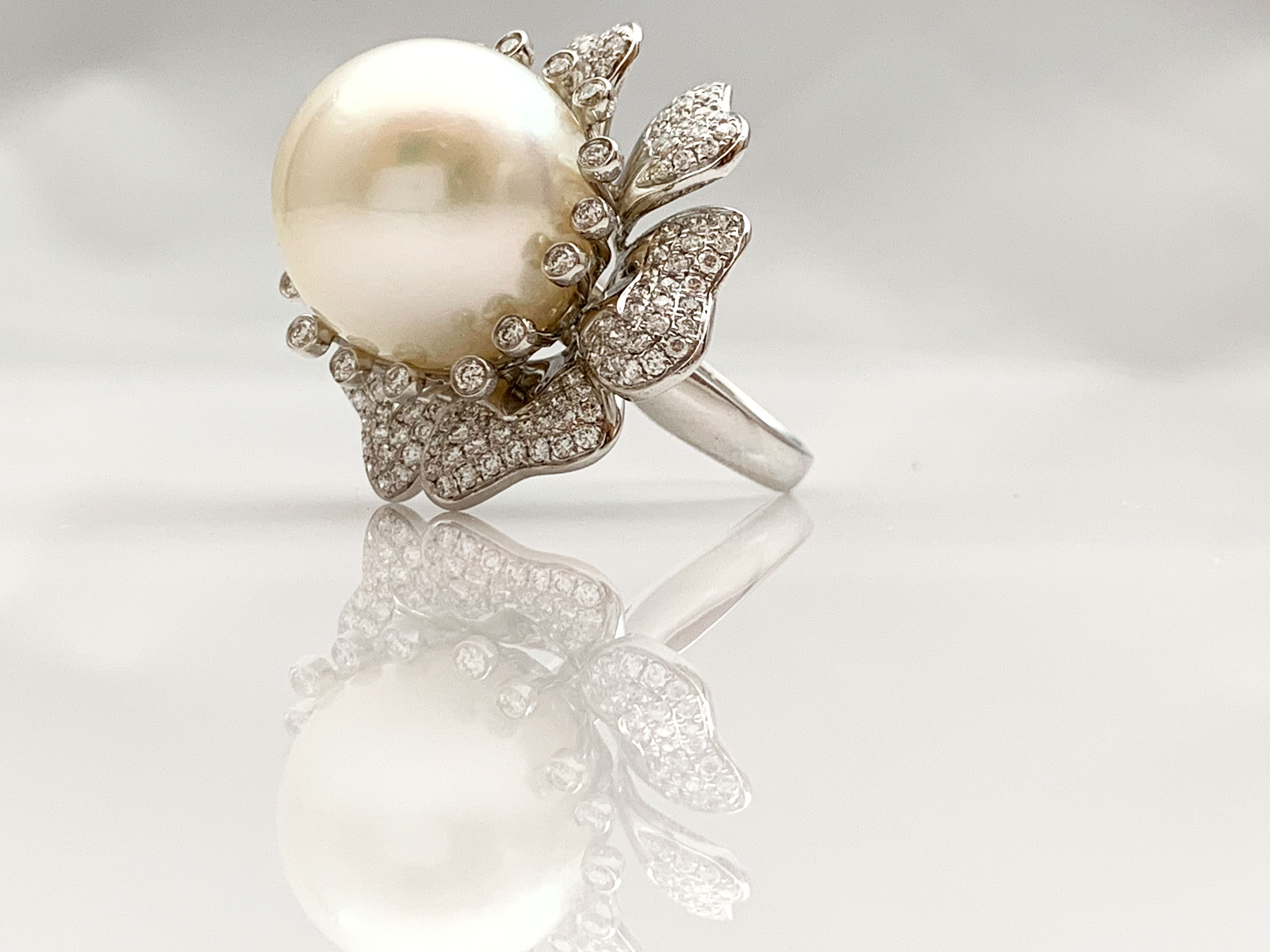 Pearl and Diamond Flower Ring