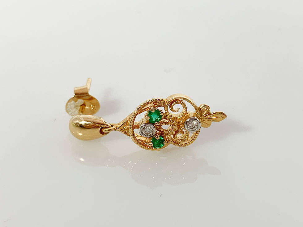 Thumbnail: gold dangle earrings emeralds