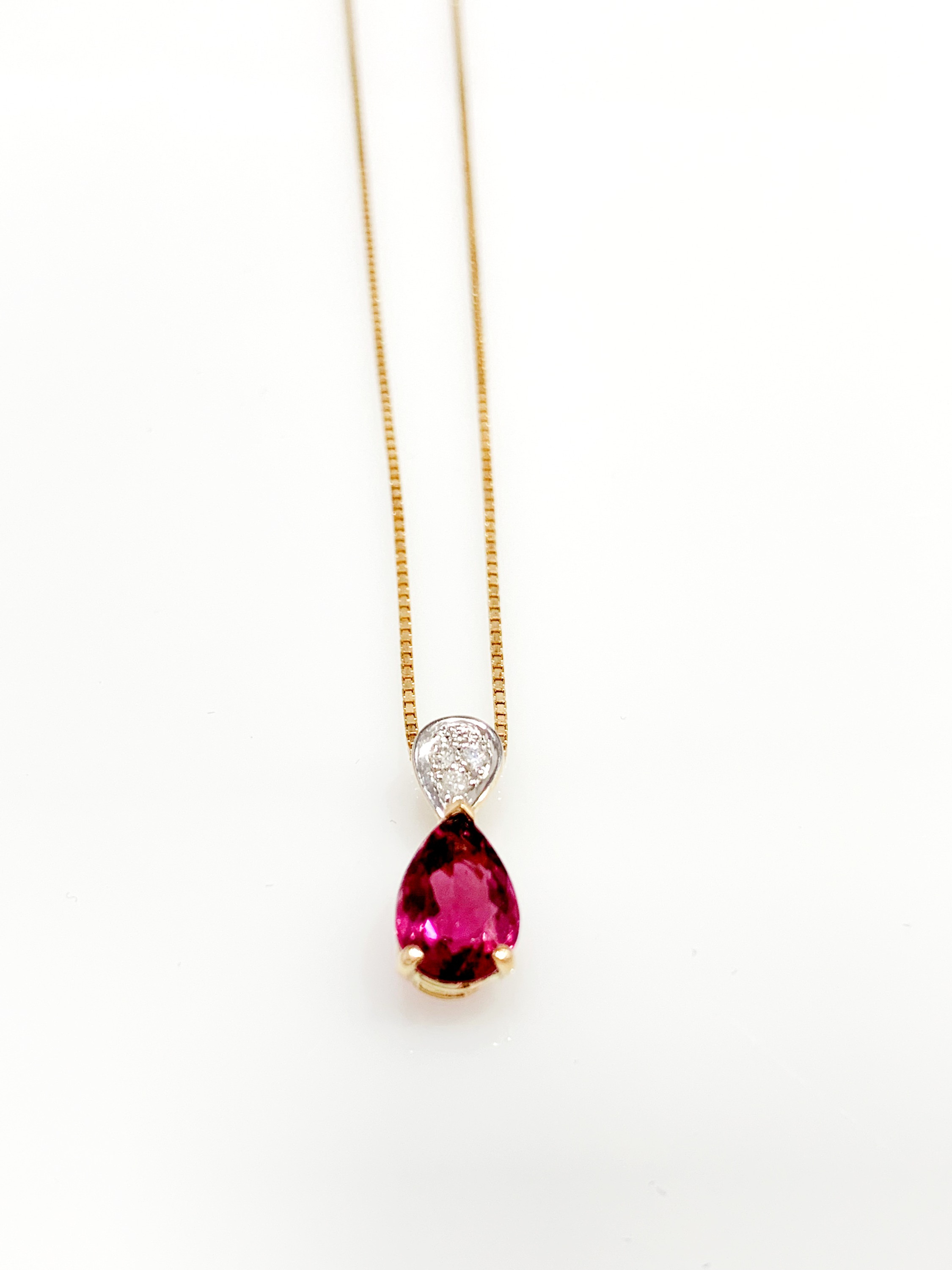 pink tourmaline diamond drop pendant yellow gold