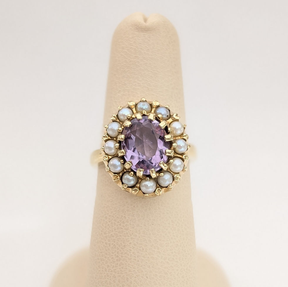 Thumbnail: 14kt Gold Amethyst & Pearl Halo Ring