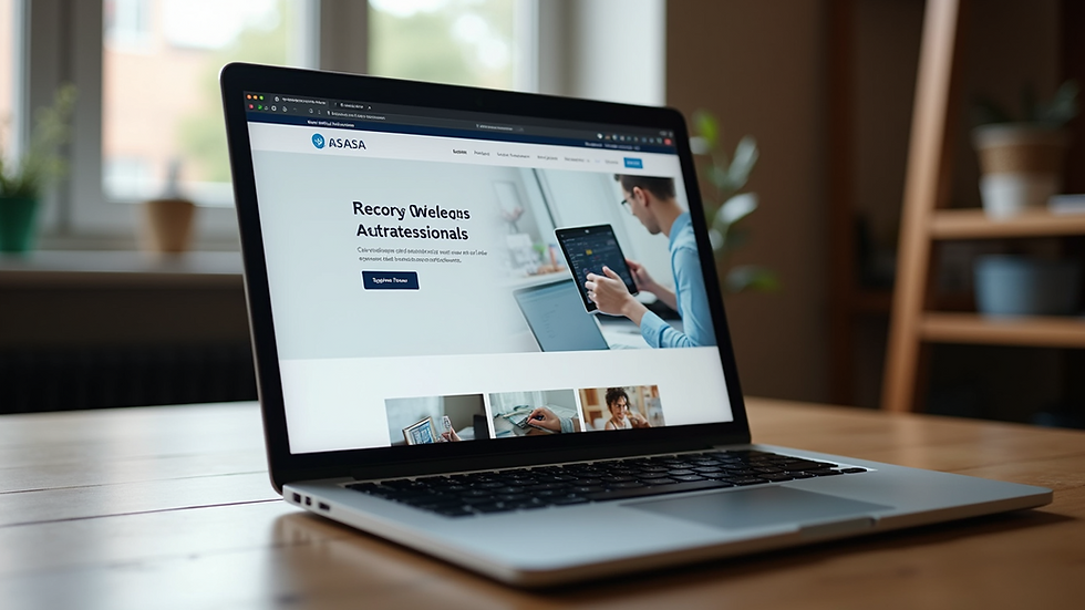 Eye-level view of a professional website on a laptop screen