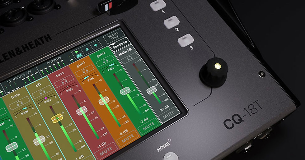 Closup of the Allen & Heath CQ-18T touchscreen