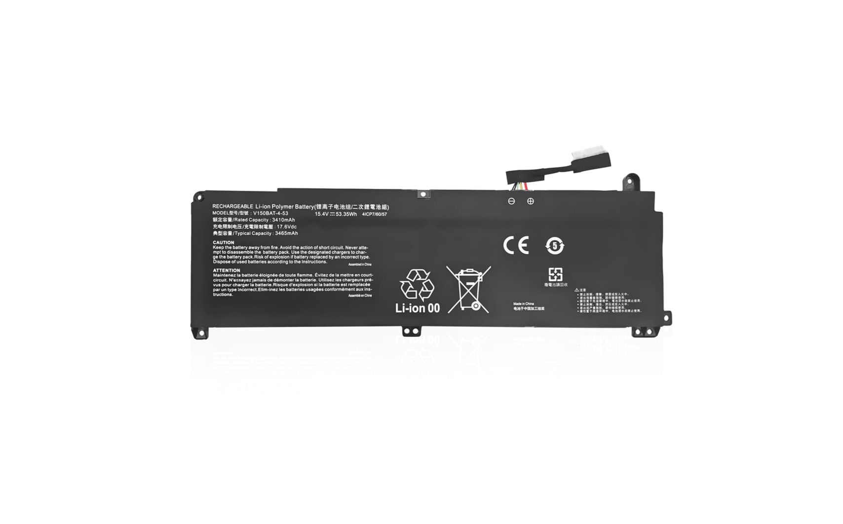 Mechrevo V150BAT-4-53 Laptop Battery 15.4V 3410mAh 53.35Wh 4 Cells Front View
