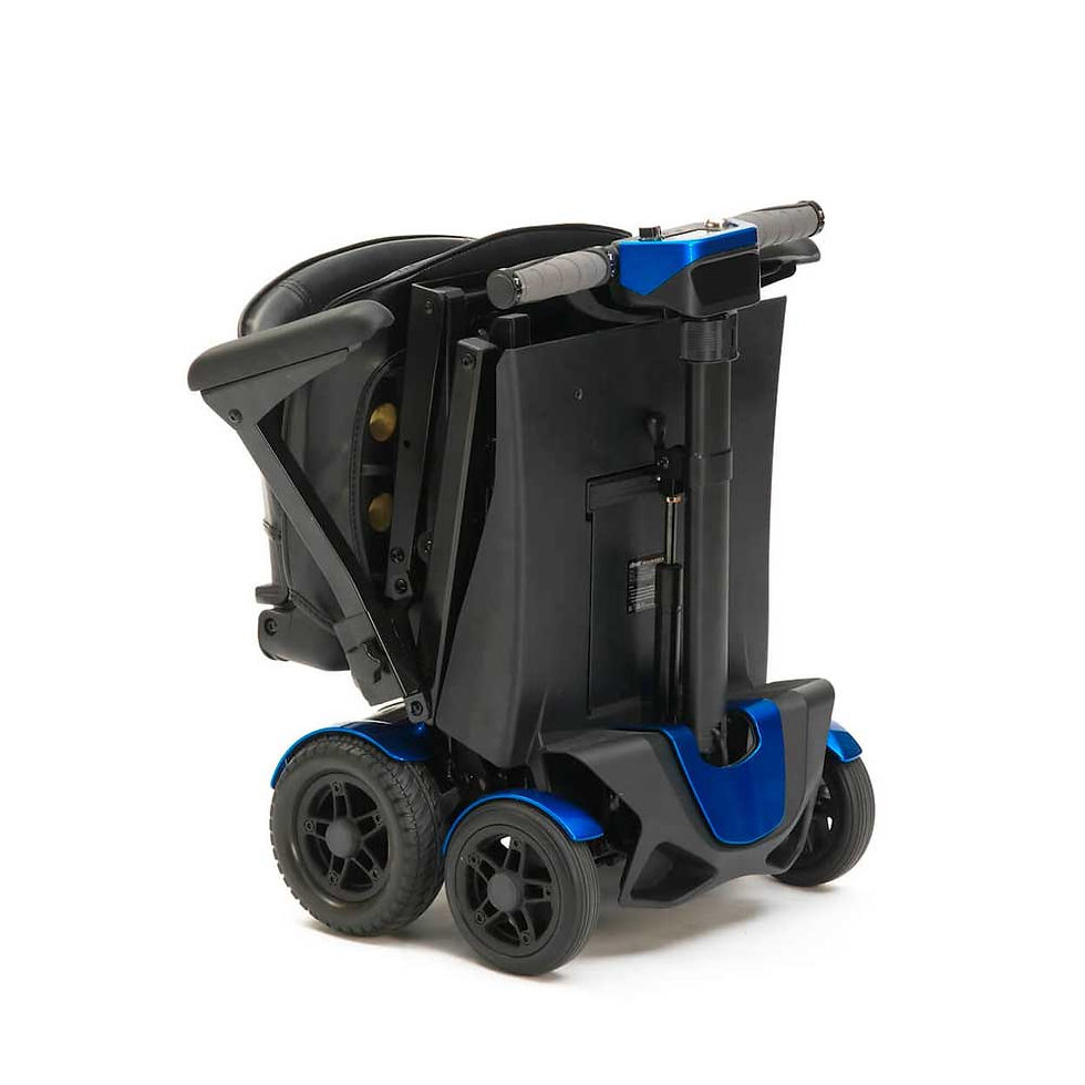 Thumbnail: Angle view of the autofold mobility scooter folded for storage