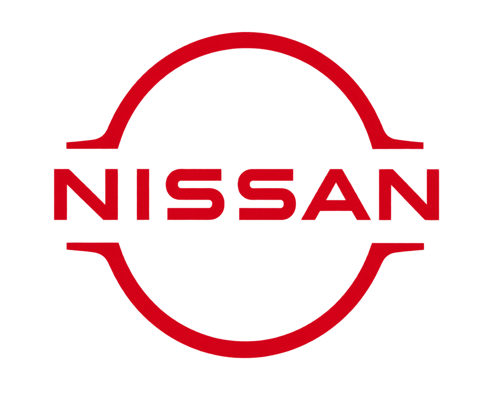 Digital logo graphic. The red Nissan emblem is centered against a stark black background with a minimalist, bold aesthetic.