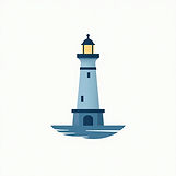 simple design of a light blue lighthouse with a soft yellow light at the top