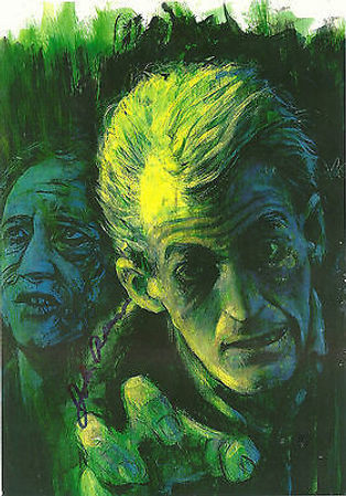 "NIGHT OF THE LIVING DEAD" ZOMBIE POSTER -- 11X17 -- PRINT OF ORIGINAL PAINTING BY JOHN GRAZIANO OF RUSSO AND HINZMAN AS ZOMBIES -- AUTOGRAPHED BY JOHN RUSSO.