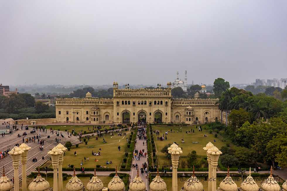 Overlooking the gardens from the top of the Bara Imambara.