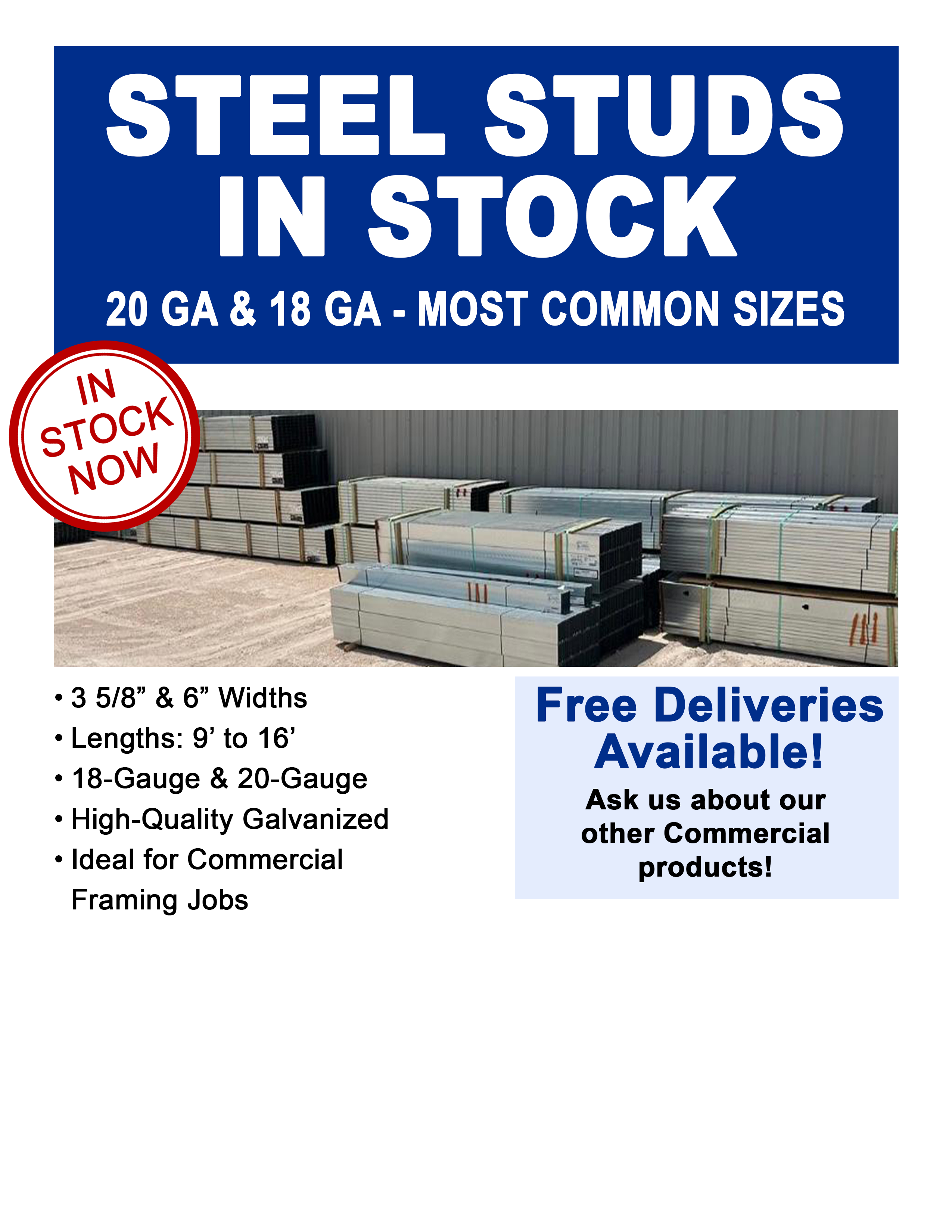 Steel studs in stock at A&P Supply