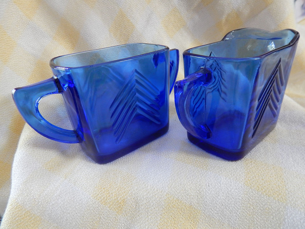 Thumbnail: Cobalt Blue Art Deco Creamer and Sugar
