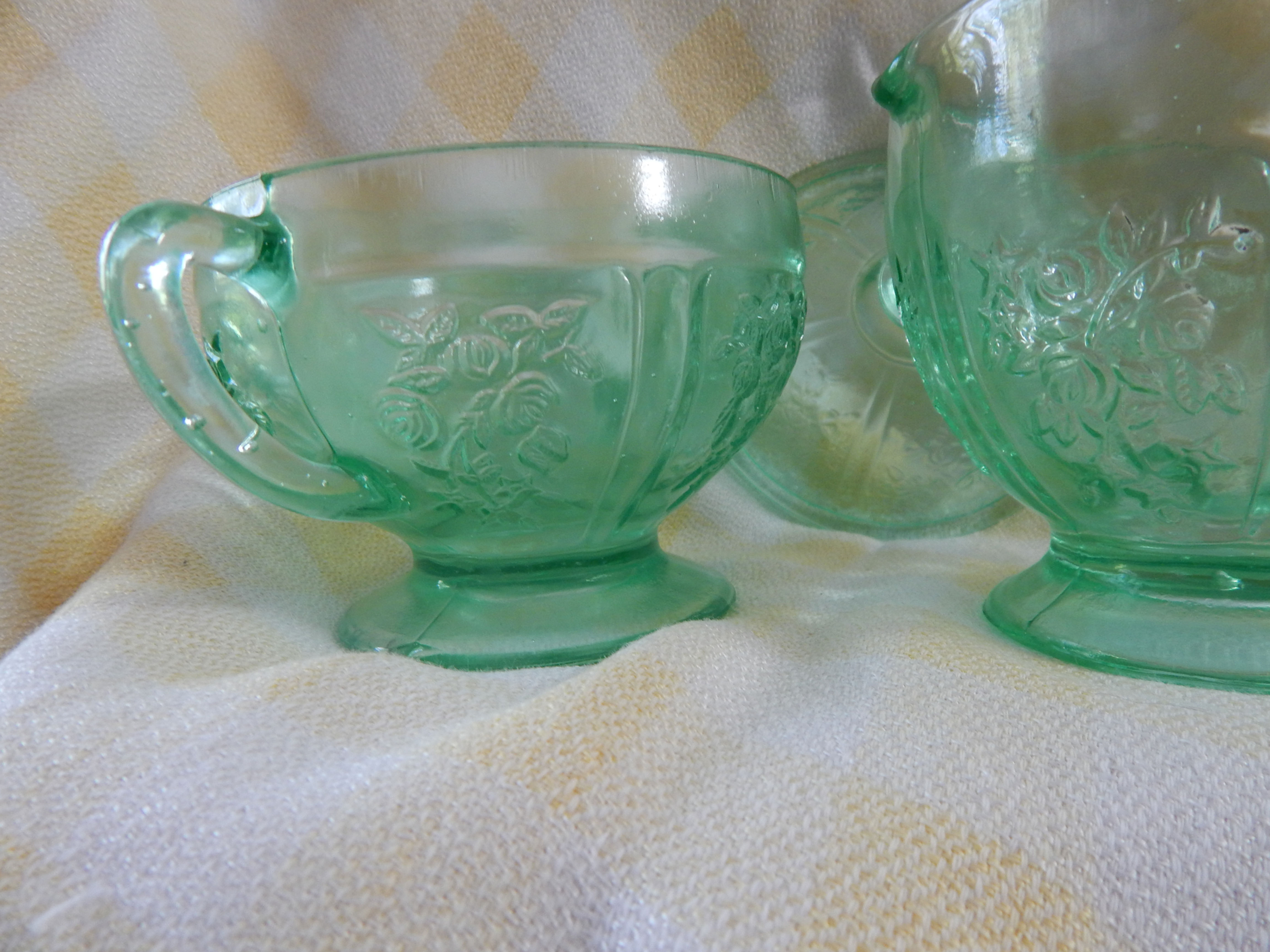 Green Depression Glass Sugar and Creamer