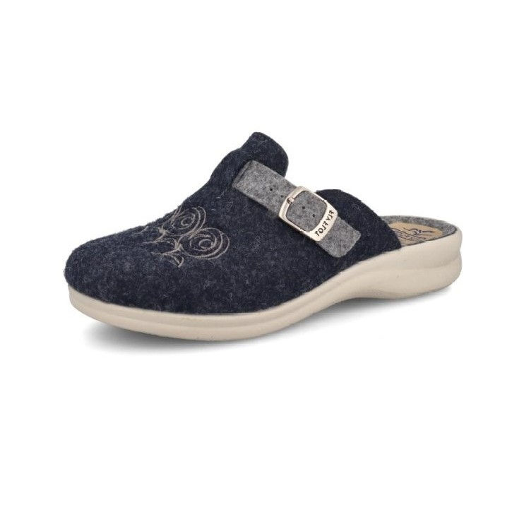 FlyFlot Damen Pantoffel Hausschuh in dunkelblau/grau