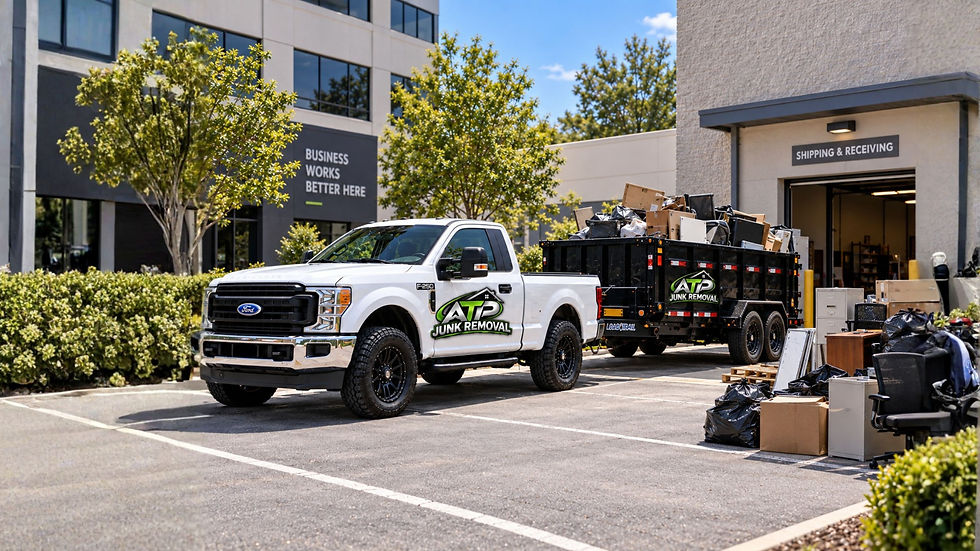 ATP Truck and Trailer in front of a business