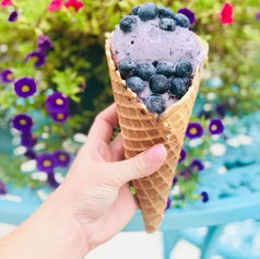 Blueberry ice cream cone from Ben's Ice Cream