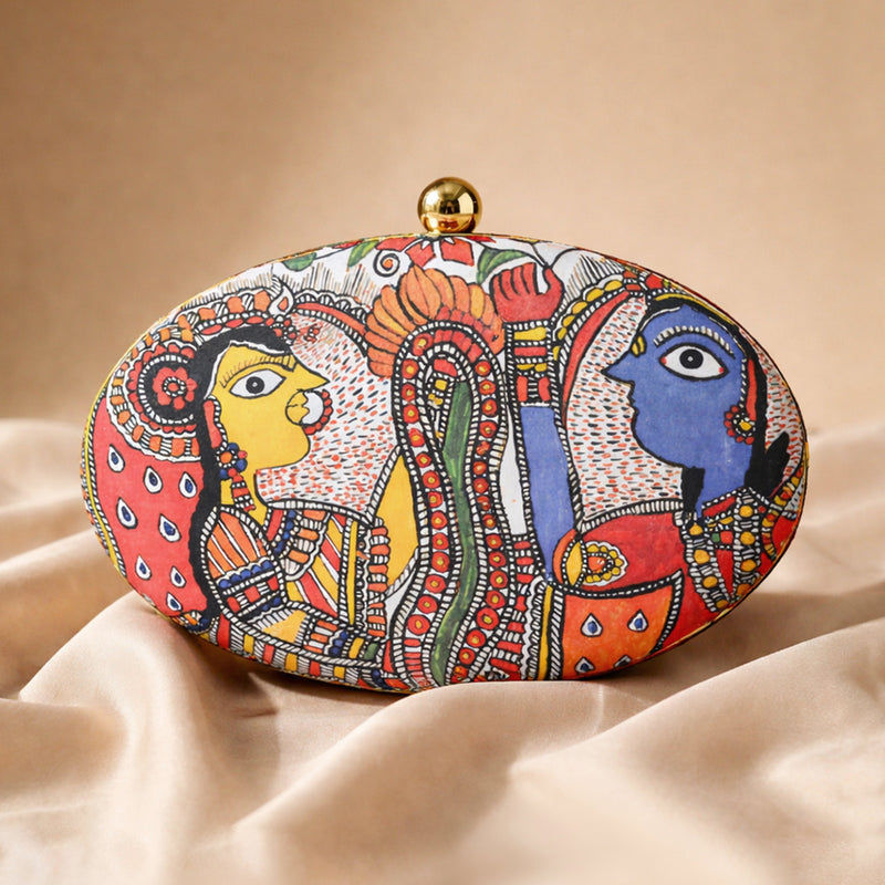 Women Madhubani Printed D-shape Clutch