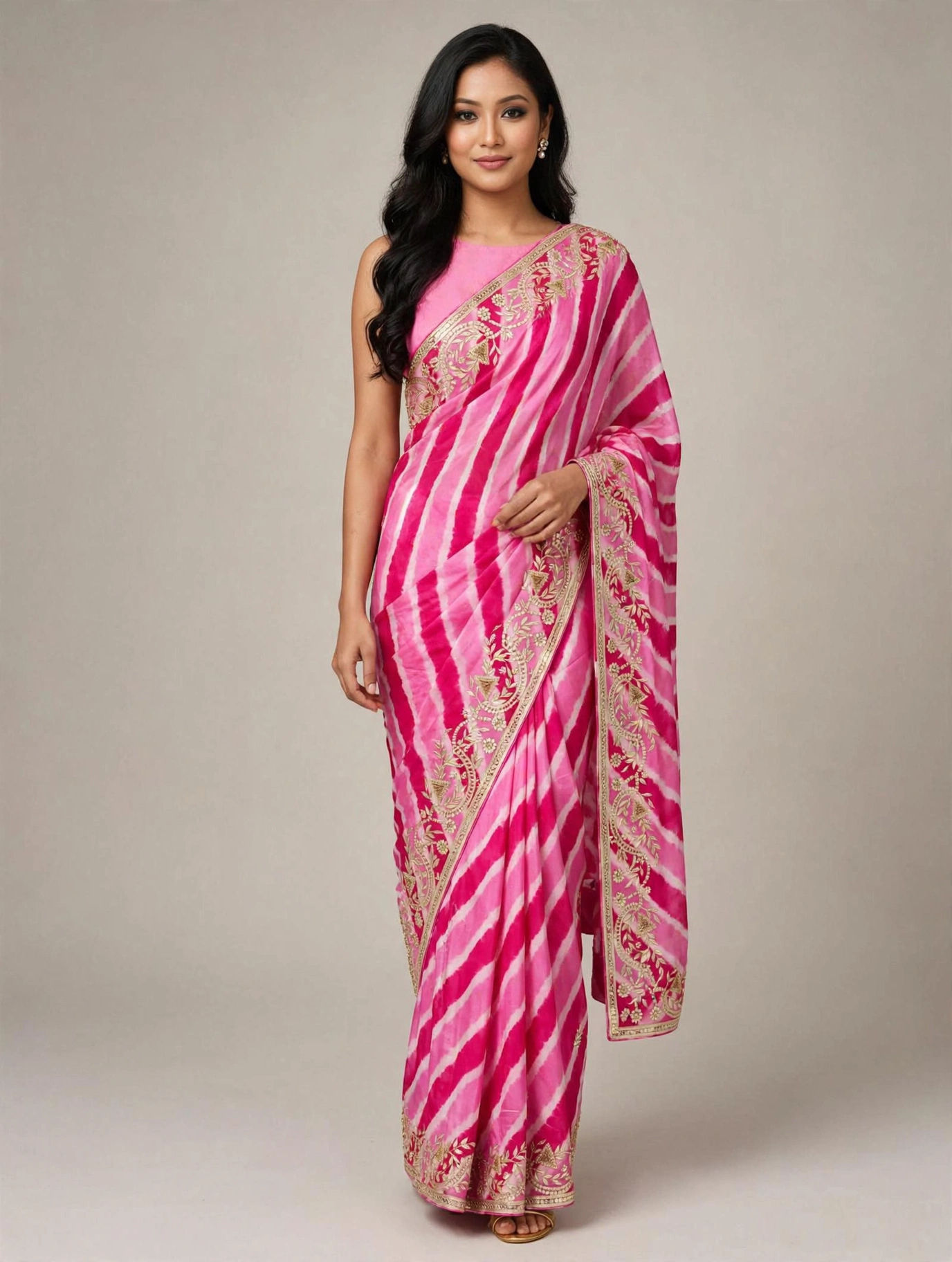 Softy Pink Gotta Pearl Work Pure Leheriya Sari