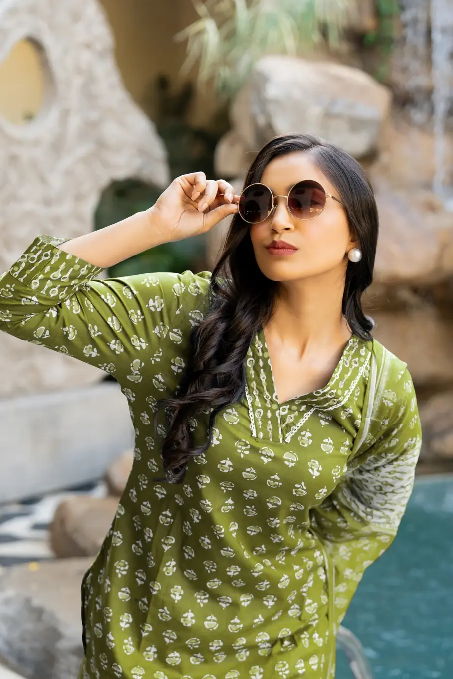 Thumbnail: Women Green Cotton Floral Printed Plus size Kurta Pants And Dupatt