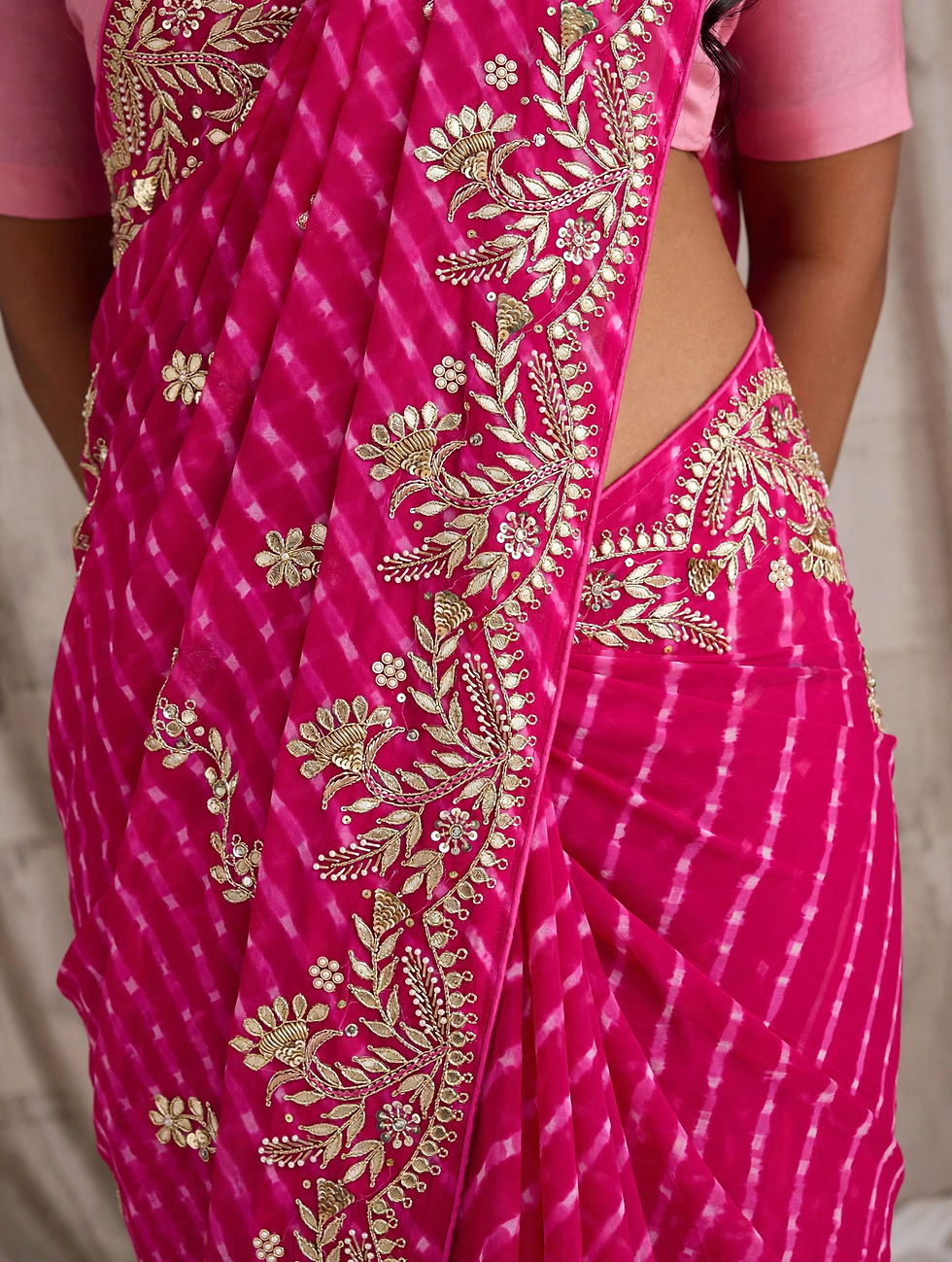 Thumbnail: Rani Pink Pure Georgette Gotta Work Mothda Sari