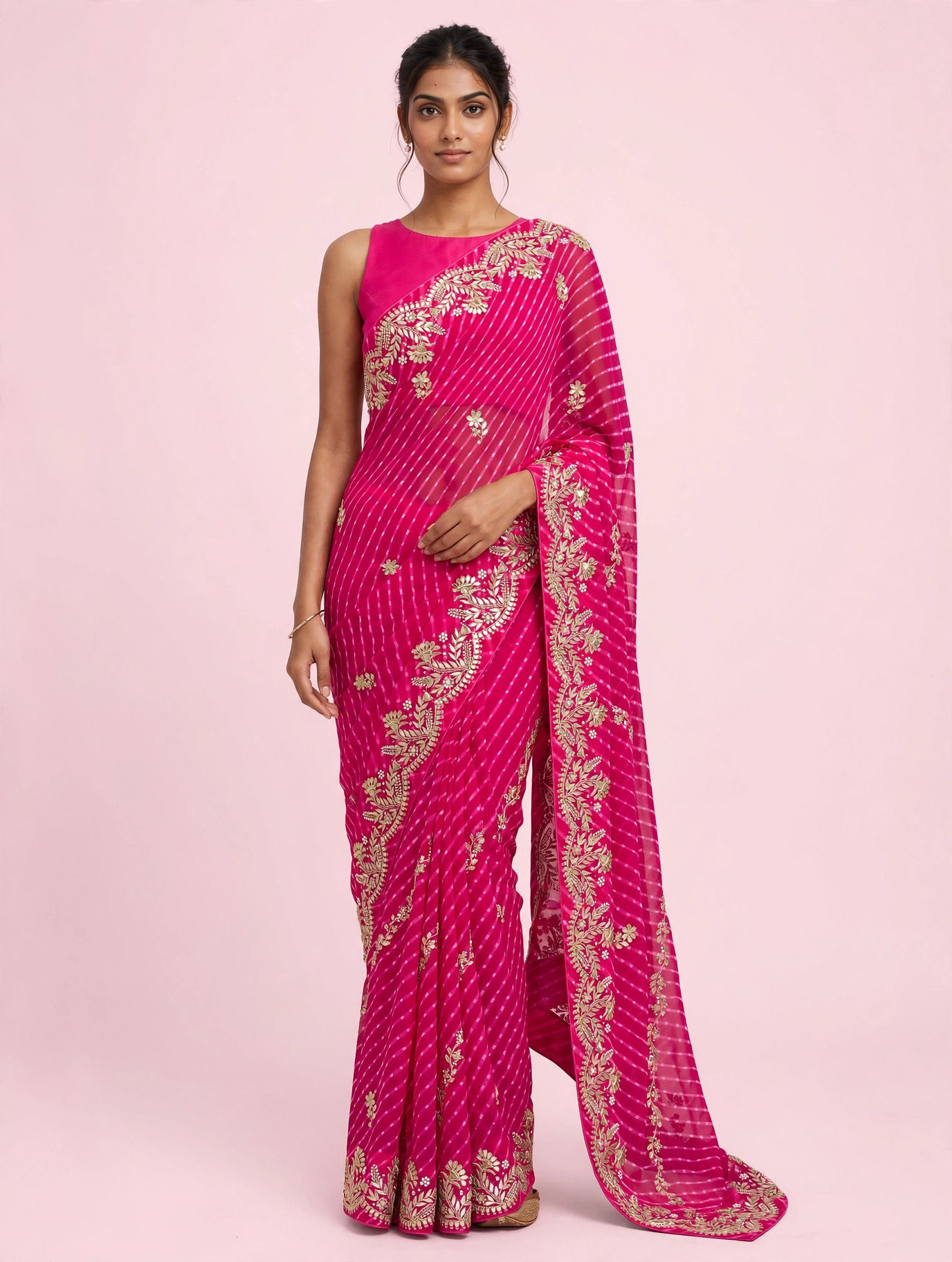 Rani Pink Pure Georgette Gotta Work Mothda Sari