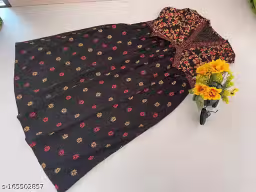 Thumbnail: Women's Rayon Anarkali Rayon Black Alia Cut Long Flare Gown, Kurti , Plus size D