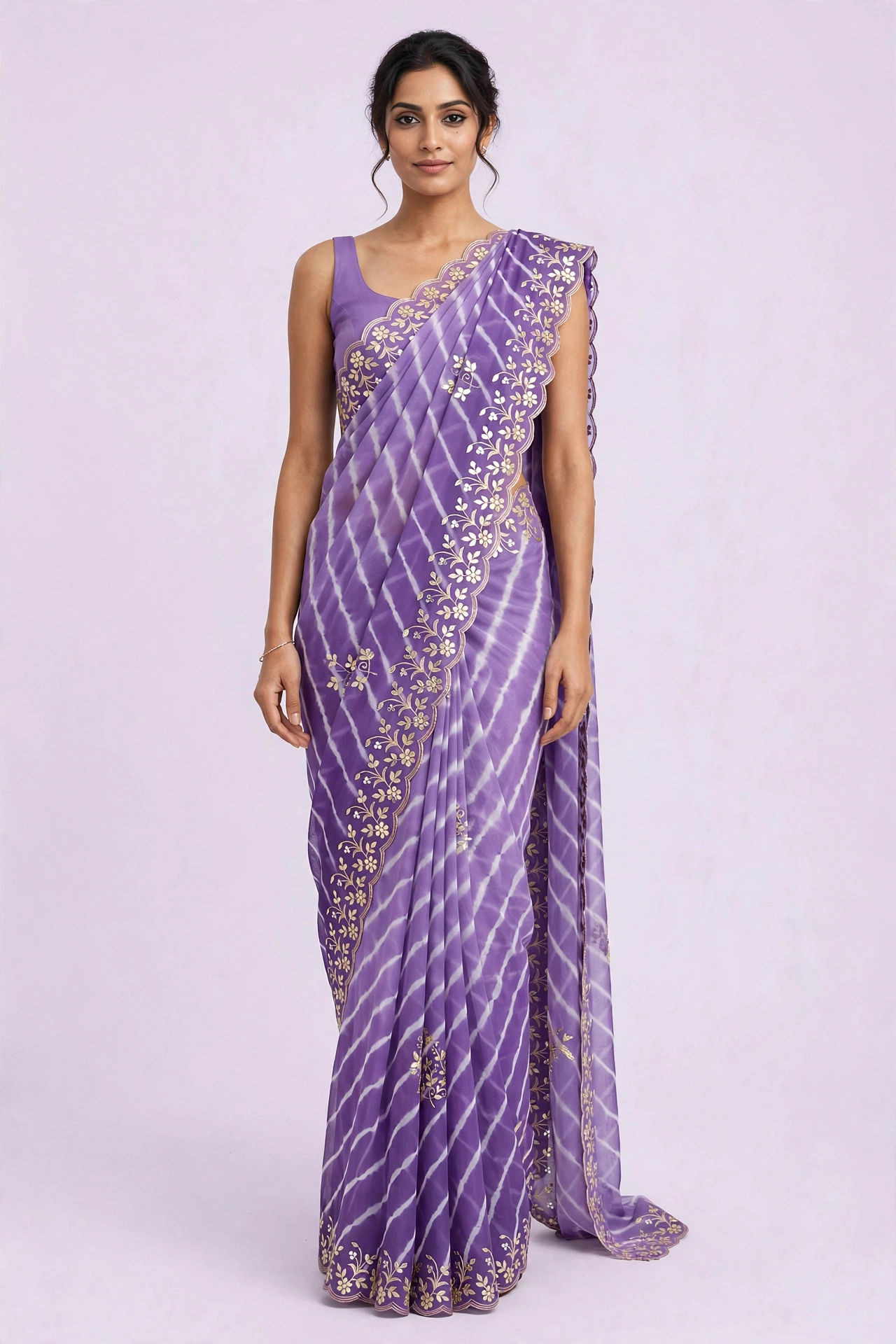 Lavender Ombre Gotta scallop border Leheriya Sari